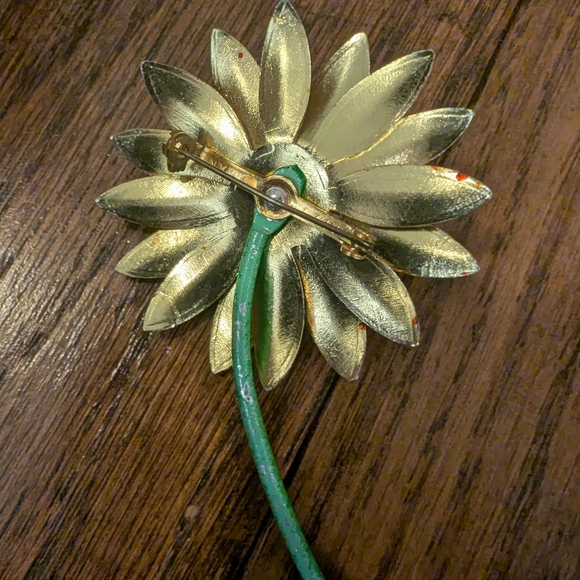 Vintage Orange & Red Flower Brooch Made In Germany Mid Century Rare3.5"x 2" ap - Picture 6 of 10